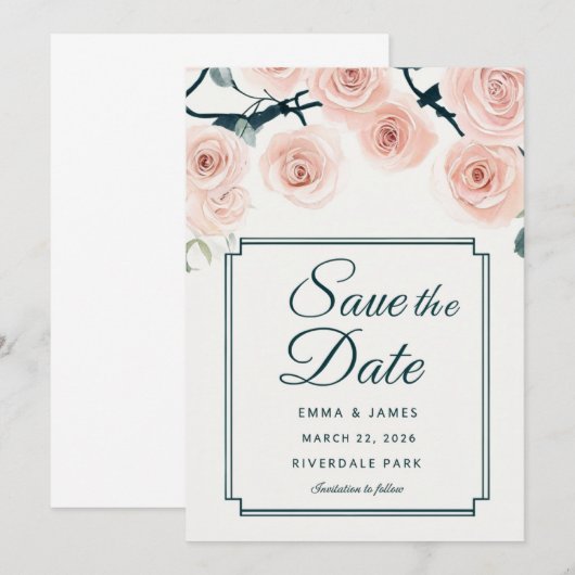 Elegante Watercolor Rozen Uitnodiging (Voorkant / Achterkant)