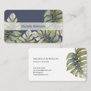 Elegante Watercolor Tropische Monstera Professione Visitekaartje