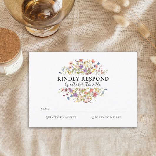 Elegante Watercolor Wilde Bloem Bruiloft RSVP Kaar