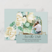 Elegante Watercolor Witte Magnolia Save the Date (Voorkant / Achterkant)