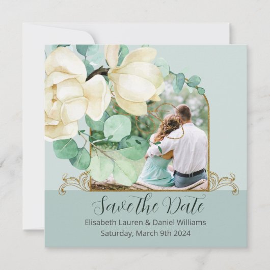 Elegante Watercolor Witte Magnolia Save the Date (Voorkant)