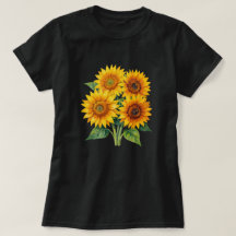 Elegante Watercolor Zonnebloem Boeket Zwarte T-Shi