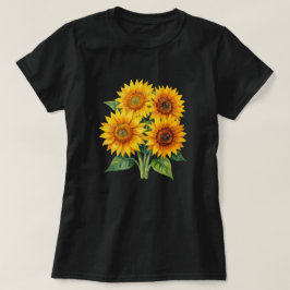 Elegante Watercolor Zonnebloem Boeket Zwarte T-Shi T-shirt