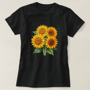 Elegante Watercolor Zonnebloem Boeket Zwarte T-Shi T-shirt