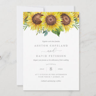 Elegante Watercolor Zonnebloemen Bloemige Trouwdag Kaart