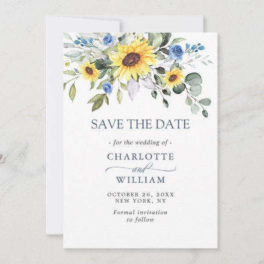 Elegante Watercolor Zonnebloemen Eucalyptus Bruilo Save The Date (Voorkant)