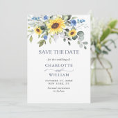Elegante Watercolor Zonnebloemen Eucalyptus Bruilo Save The Date (Staand voorkant)