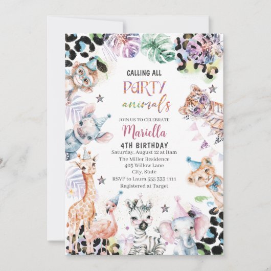 Elegante Watercolourwild kindsafari dieren 4th Bi Kaart (Voorkant)