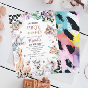 Elegante Watercolourwild kindsafari dieren 4th Bi Kaart