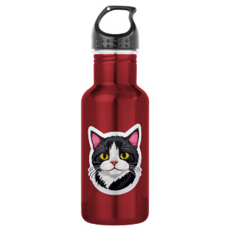 Elegante waterfles met zwart-witte kat sticker