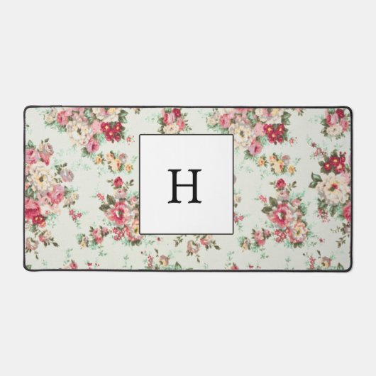 Elegante waterkoeler met monogram bloemen bureaumat (Voorkant)