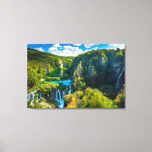 Elegante waterval landschap, Kroatië Canvas Afdruk (Voorkant)