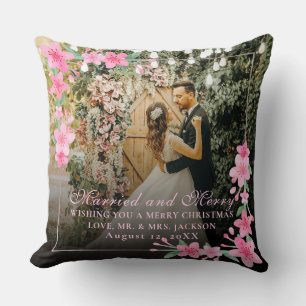 Elegante Waterverf 1 Foto Kerst Platte Blush  Kussen