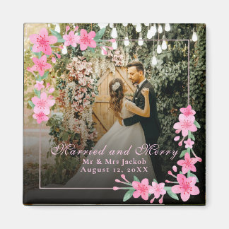 Elegante Waterverf 1 Foto Kerst Platte Blush  Magneet