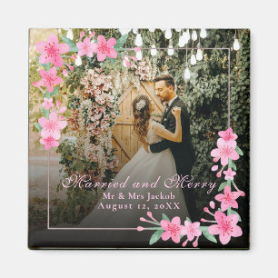 Elegante Waterverf 1 Foto Kerst Platte Blush Magneet