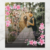 Elegante Waterverf 1 Foto Kerst Platte Blush  Wijn Etiket (Enkel label)