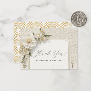 Elegante Waterverf 3D Wit Gouden Bloemen Baby show Notitiekaartje