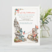 Elegante Waterverf 4 juli Uitnodiging Vintage (Staand voorkant)