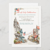 Elegante Waterverf 4 juli Uitnodiging Vintage (Voorkant / Achterkant)