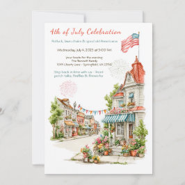 Elegante Waterverf 4 juli uitnodiging Vintage