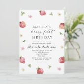 Elegante Waterverf aardbei Baby shower Kaart (Staand voorkant)