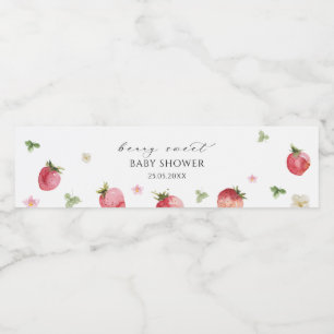 Elegante Waterverf aardbei Baby shower Waterfles Etiket