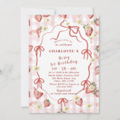 Elegante Waterverf Aardbei meisje 1e verjaardag Kaart (Voorkant)