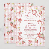 Elegante Waterverf Aardbei meisje 1e verjaardag Kaart (Voorkant / Achterkant)