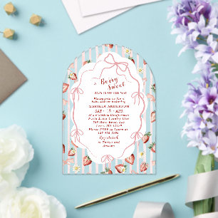 Elegante Waterverf Aardbei meisje Baby shower in Acryl Uitnodigingen