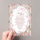 Elegante Waterverf Aardbei meisje Baby shower in Acryl Uitnodigingen (Insitu (Draagbaar))