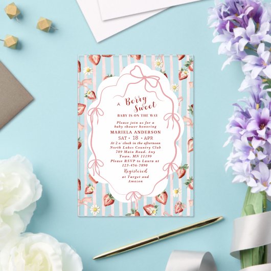Elegante Waterverf Aardbei meisje Baby shower in Acryl Uitnodigingen (Insitu (Huwelijk))