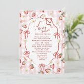 Elegante Waterverf Aardbei meisje Baby shower in Kaart (Staand voorkant)