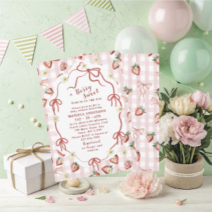 Elegante Waterverf Aardbei meisje Baby shower in Kaart