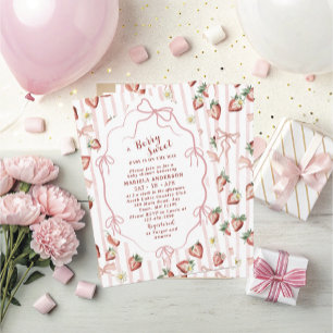 Elegante Waterverf Aardbei meisje Baby shower in Kaart