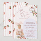 Elegante Waterverf Aardbei meisje Baby shower Kaart (Voorkant / Achterkant)