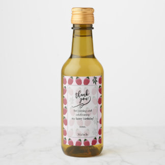 Elegante Waterverf Aardbei Verjaardag Huwelijk Wijn Etiket