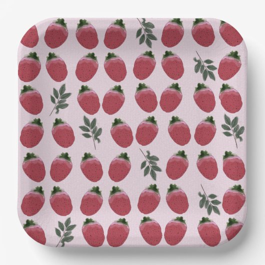 Elegante Waterverf Aardbei Verjaardag Papier Bord (Voorkant)