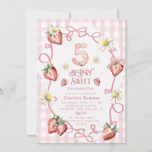 Elegante waterverf aardbeien biFlat Vakantie Kaart (Voorkant)