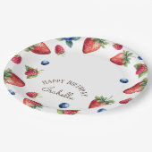 Elegante Waterverf Aardbeienbes Happy Birthday Papieren Bordje (Gekanteld)