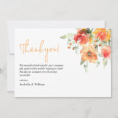 Elegante Waterverf abrikoos bloemenbruiloft Bedankkaart (Voorkant)