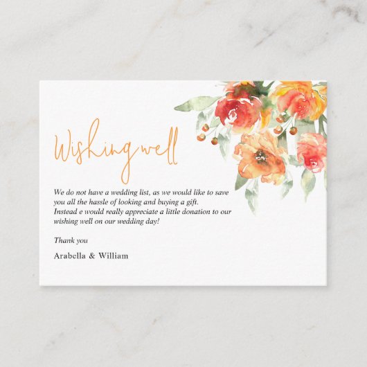 Elegante Waterverf abrikoos bloemenbruiloft Informatiekaartje (Voorkant)