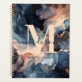 Elegante Waterverf Abstract Marmeren Monogram Planner (Voorkant)