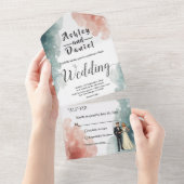 Elegante Waterverf Abstracte bruid & bruidegom bru All In One Uitnodiging (Afscheurbaar)