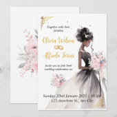 Elegante Waterverf Afro-Amerikaanse bruid bruiloft Kaart (Voorkant / Achterkant)