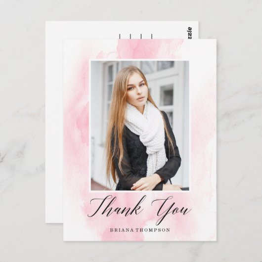 Elegante Waterverf Afstuderen foto Dank u Briefkaart (Voorkant / Achterkant)