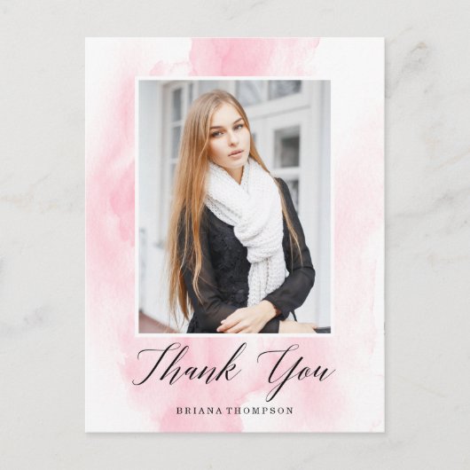 Elegante Waterverf Afstuderen foto Dank u Briefkaart (Voorkant)