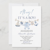 Elegante Waterverf Ahoy het is een Boy Baby shower Kaart (Voorkant)
