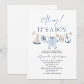Elegante Waterverf Ahoy het is een Boy Baby shower Kaart (Voorkant / Achterkant)