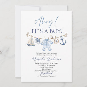 Elegante Waterverf Ahoy het is een Boy Baby shower Kaart