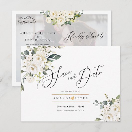 Elegante Waterverf Alabaster Rozen Save the Date Briefkaart (Voorkant / Achterkant)